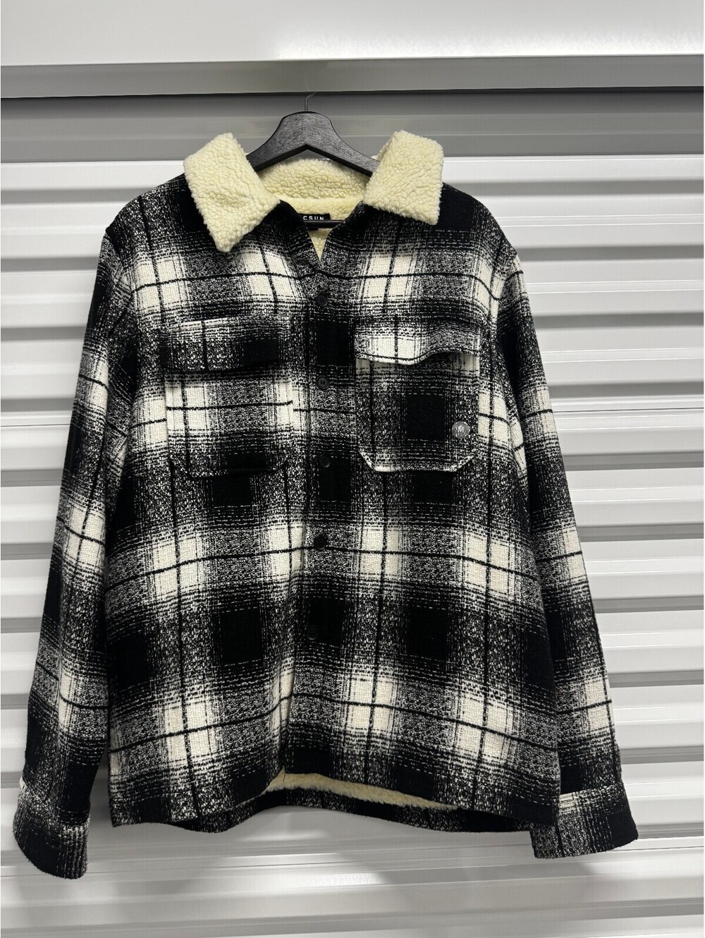 PacSun Men's Plaid Sherpa-Lined Shirt Jacket Black/White M
